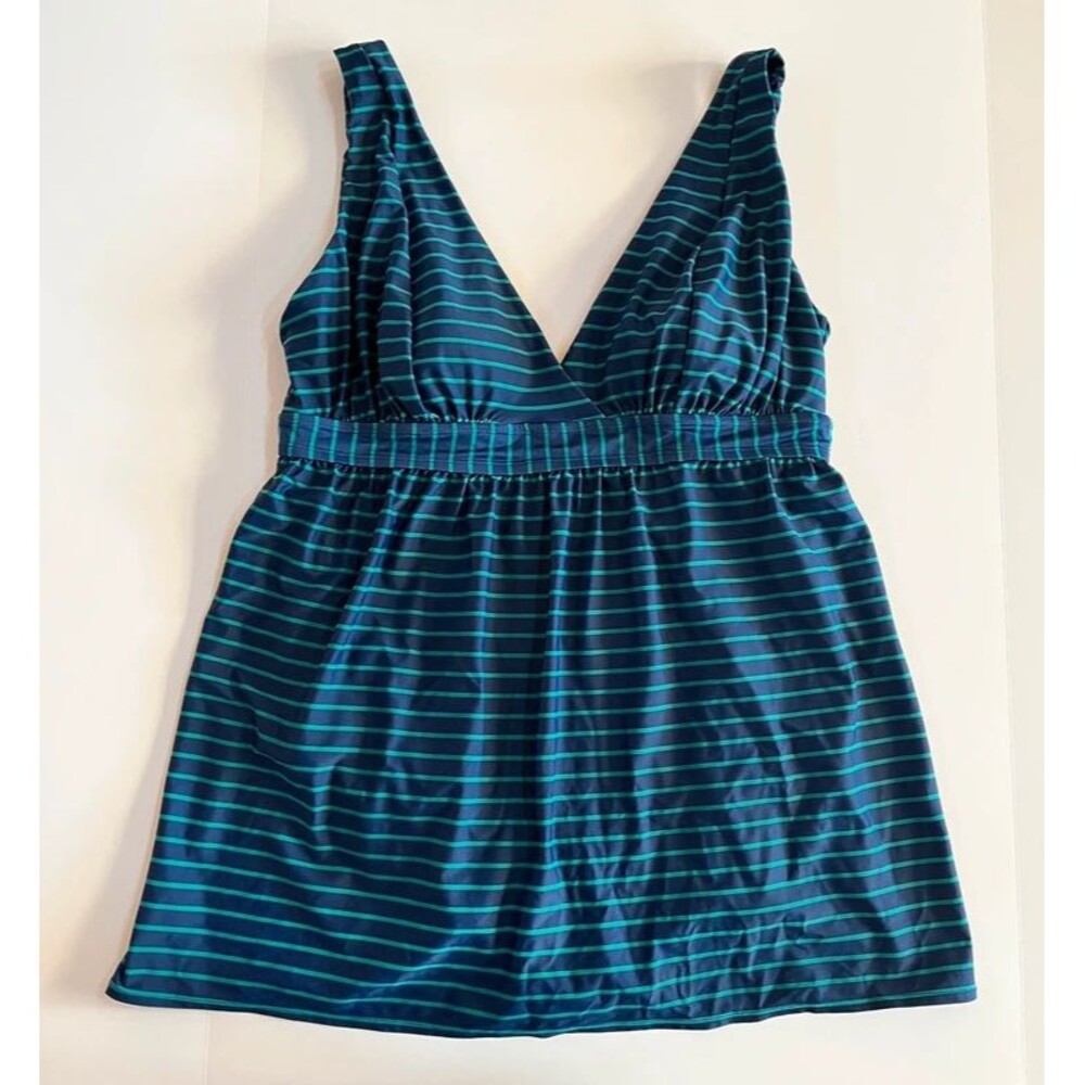 NWOT Sonnet Shores Swim Dress Swimsuit size 16 Stripes Navy Blue Green